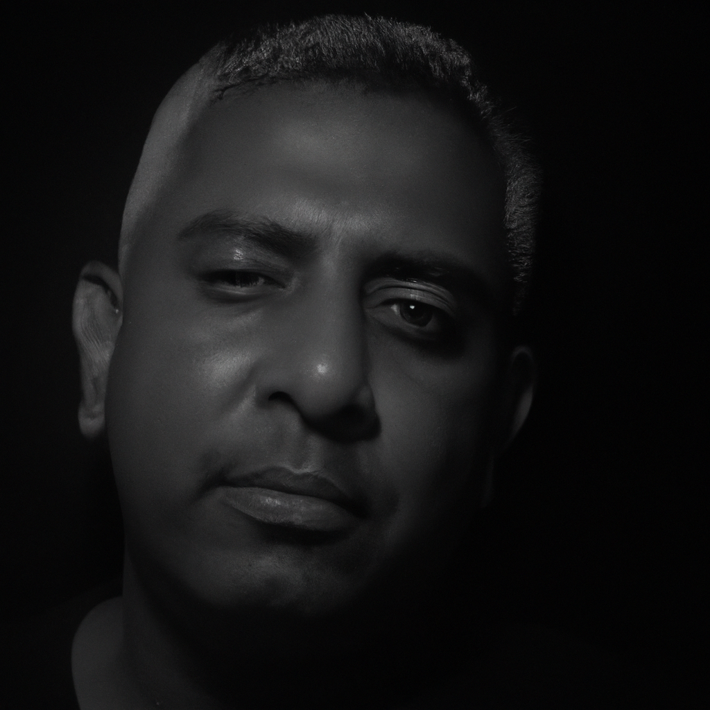 Portrait noir et blanc de Moana Teva, directeur artistique, éclairage studio doux